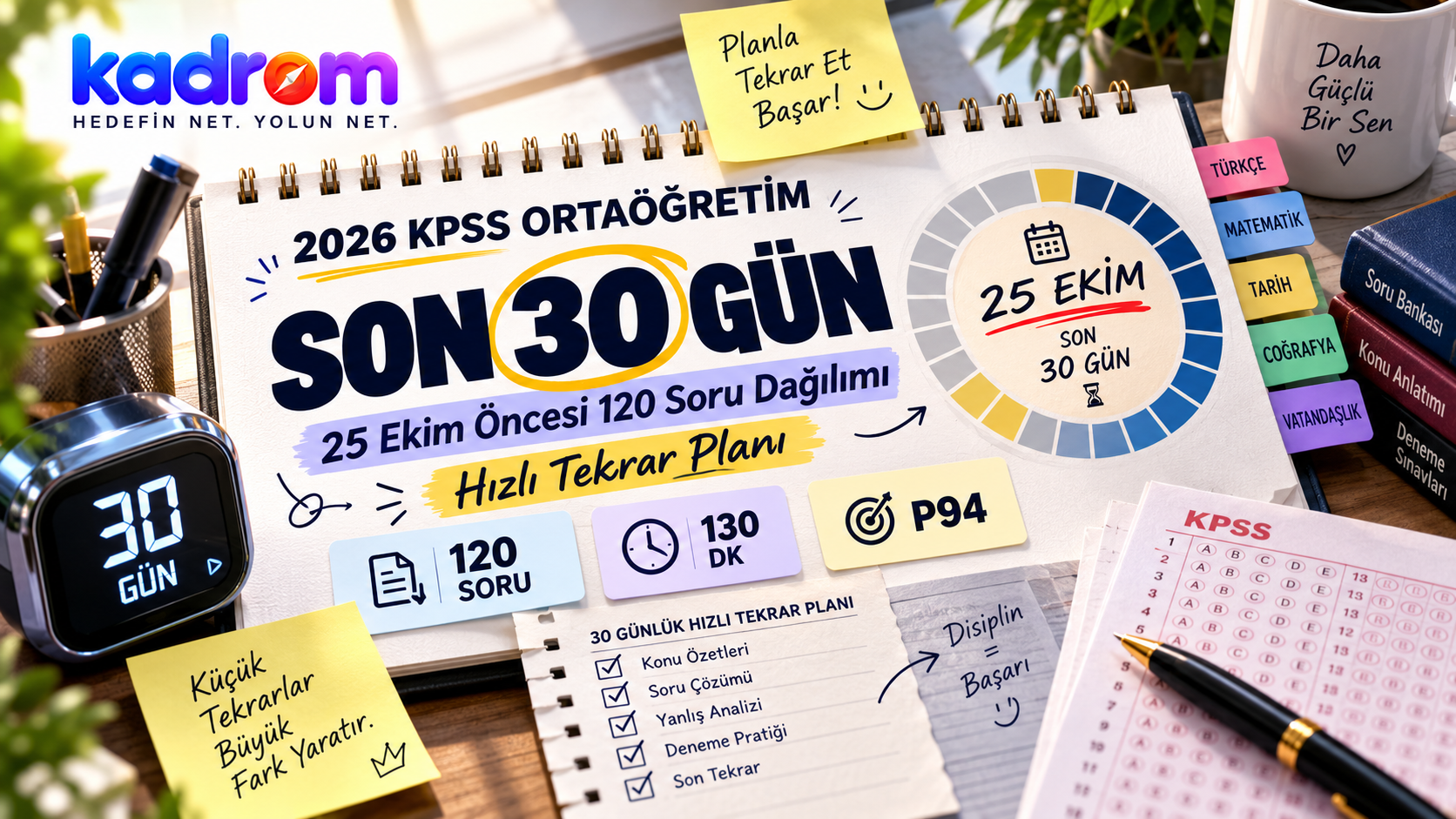 2026 KPSS Ortaöğretim Sınavına Son 30 Gün: 25 Ekim Öncesi 120 Soru Dağılımı ve Hızlı Tekrar Planı