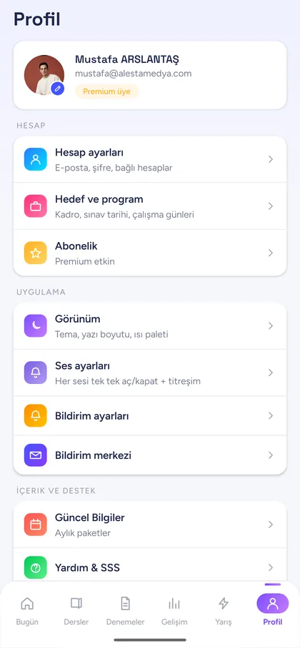 Kadrom KPSS uygulaması — Profil ekranı
